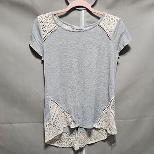 Maurices Gray and Cream Lace Accent Tee